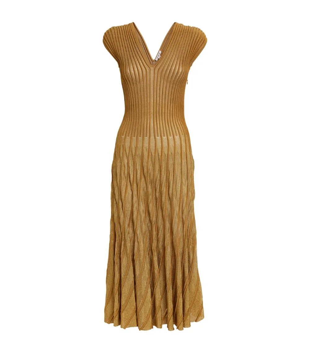 Alaïa Ribbed Maxi Dress in Gold — UFO No More
